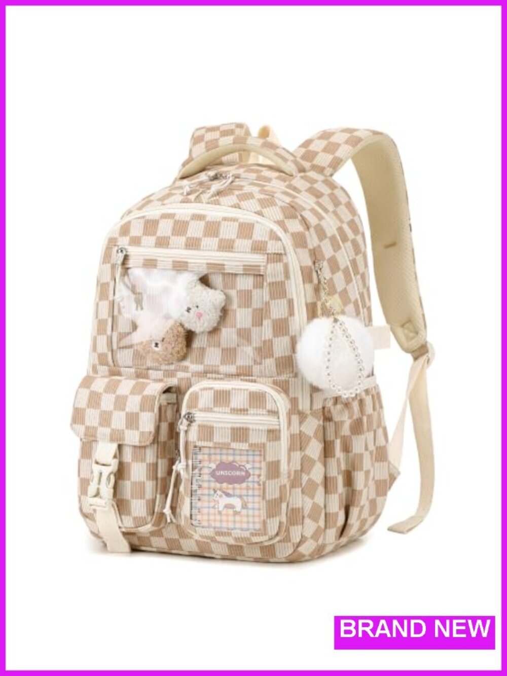 Cute Corduroy Kids Backpack with Clear Display Window, Lightweight School